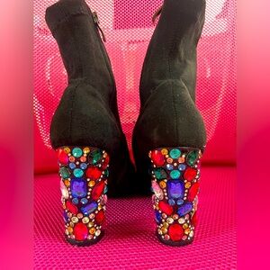 Rhinestone heel suede style booties, size 37